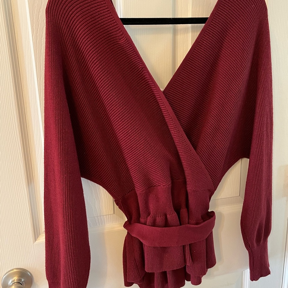 NWT Zesica wrap ruffle belted waist knit sweater pullover - Picture 5 of 11